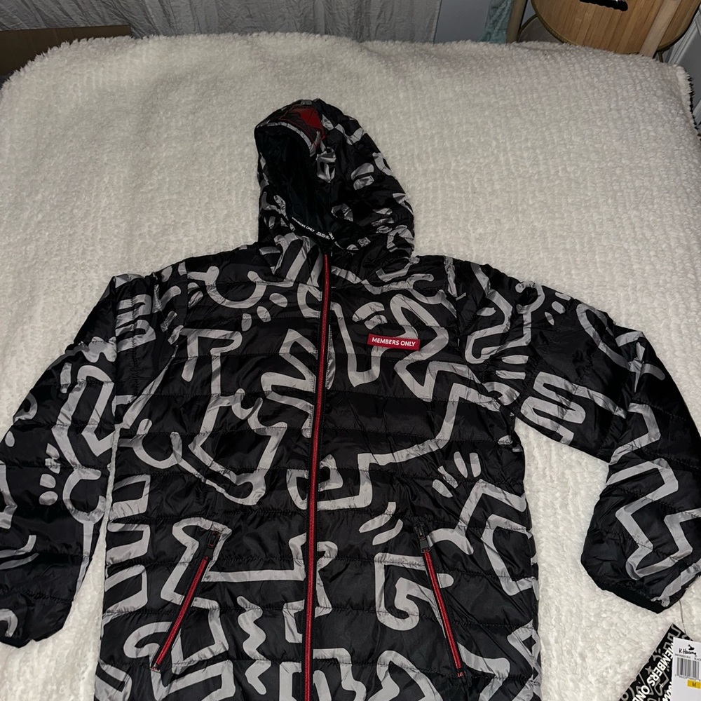 Members Only Black and Gray Hooded Jacket